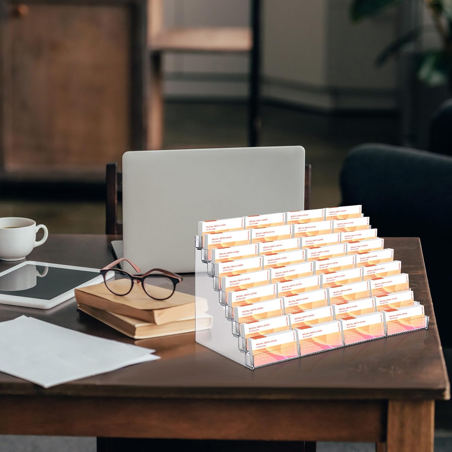 Tarjetero De Acrílico Transparente SIGEL VA112 - Capacidad Para Hasta 80 Tarjetas De Visita Con Tapa Plegable