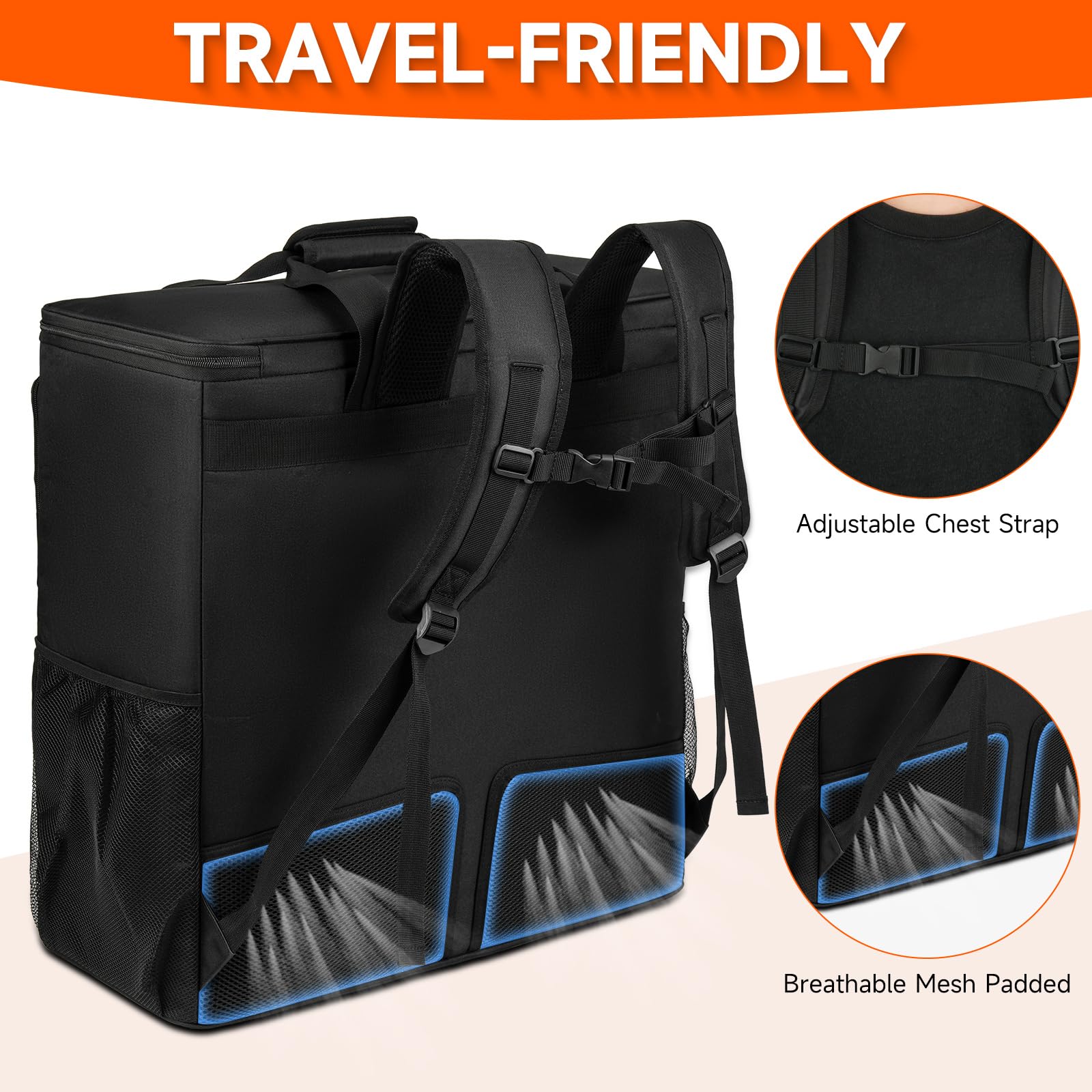 Mochila de viaje para PC para computadora de escritorio ATX Mid-Tower, funda de transporte portátil para PC con bolsillos para teclado, mouse, cables y accesorios, correas acolchadas ajustables 3