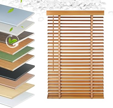 Faux Wood Blinds 2 Inch Cordless, Room Darkening Mini Venetian Horizontal Blinds & Shades for Indoor Windows, Office, Living Room, Bedroom, Multiple Colors