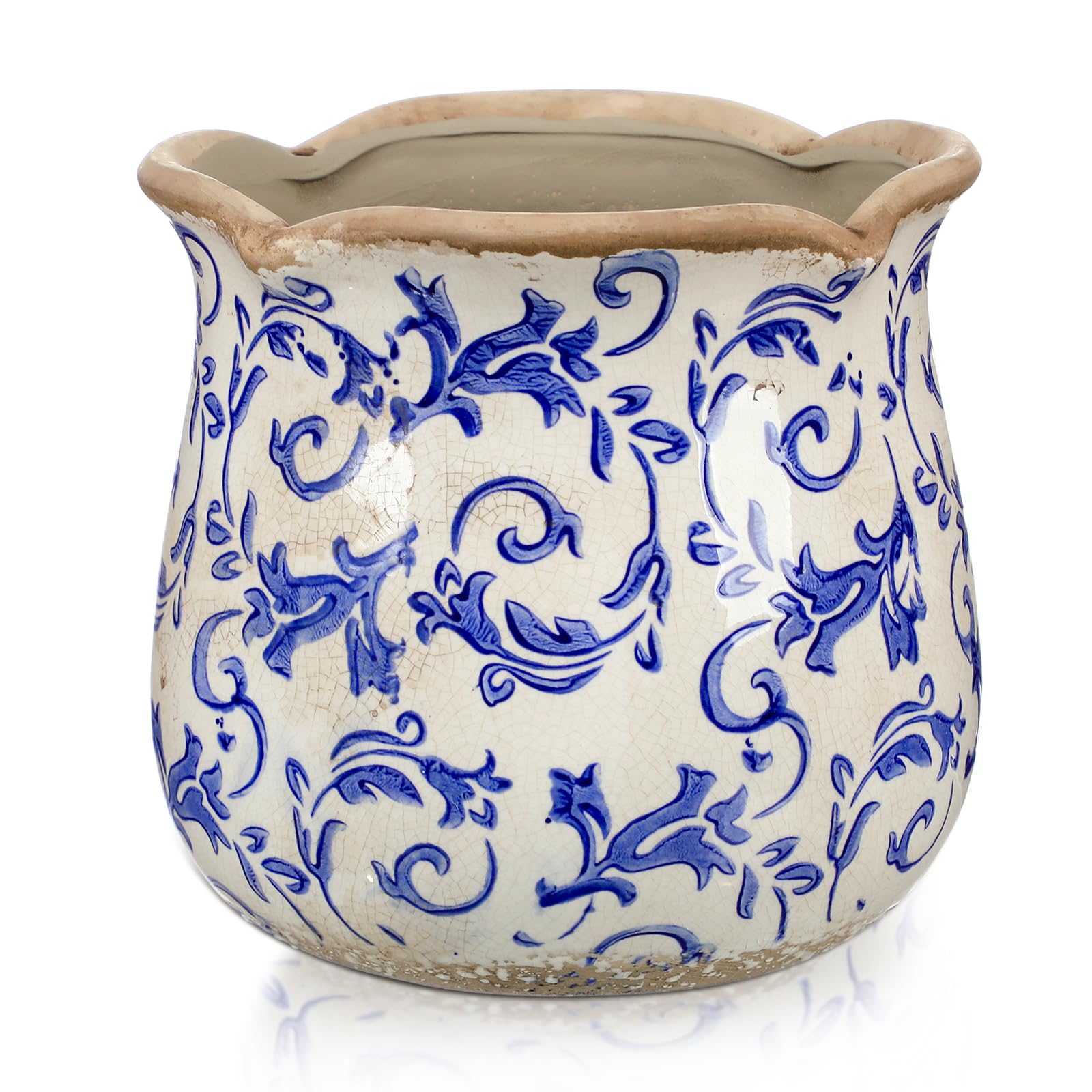 6 Inch Ceramic Plants Pots Vintage Ceramic Flower Planters Crackle Glaze Finish Flower Pots Decorative Floral Vintage Planters for Living Room Garden Home Decor Gifts(Chinoiserie)