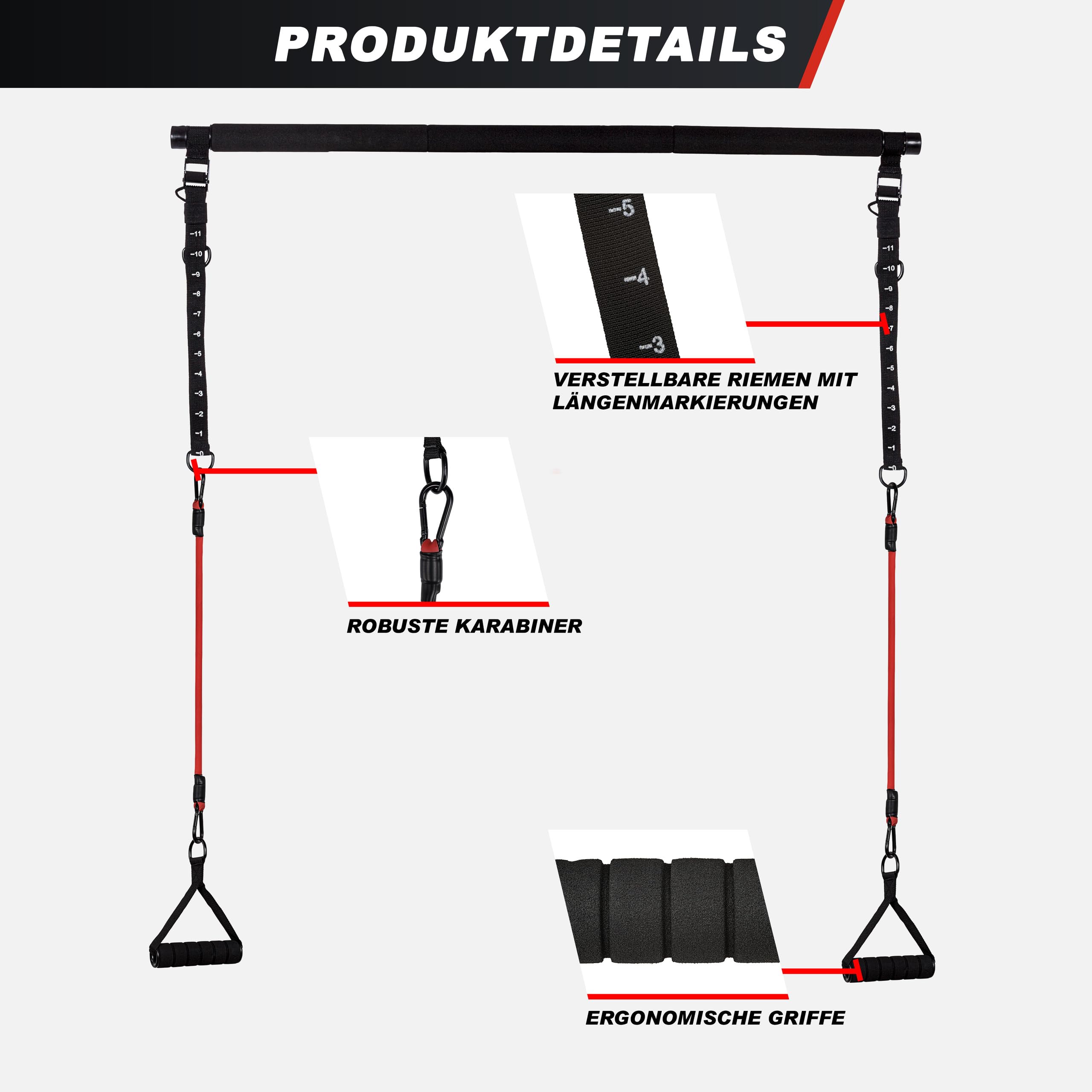 GORILLA SPORTS® Pilates Bar Set - mit Stange, Widerstandsbänder, Hand- und Fußschlaufe, Verstellbar - Smart Workout, Resistance Bands, Home Gym Equipment, Krafttraining, Fitness Zubehör