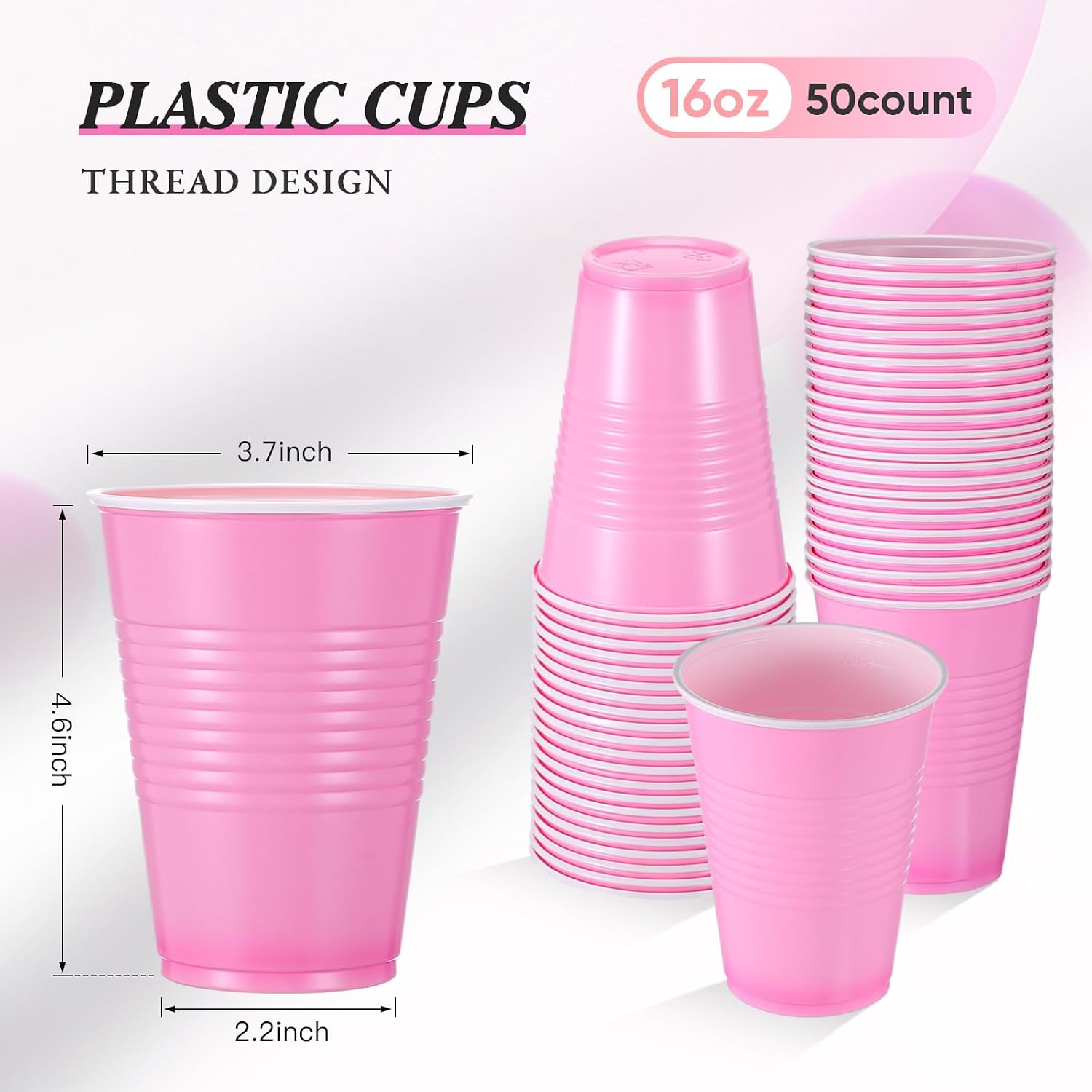 Mifoci 50 Pcs 16 oz Plastic Disposable Cups Graduation Plastic Drinking Cups for Wedding Birthday Party Picnics Barbecues Supplies(Bright Pink)
