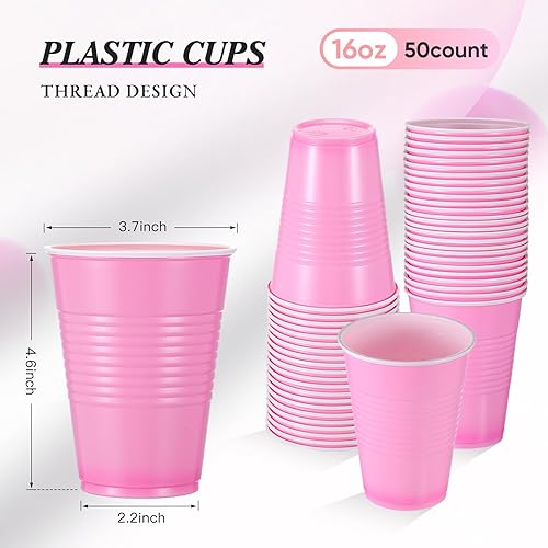 Miniatura 2 de Mifoci 50 vasos desechables de plástico de 16 onzas para boda, cumpleaños, graduación, fiesta, San Valentín, Navidad, picnic, barbacoas (rosa