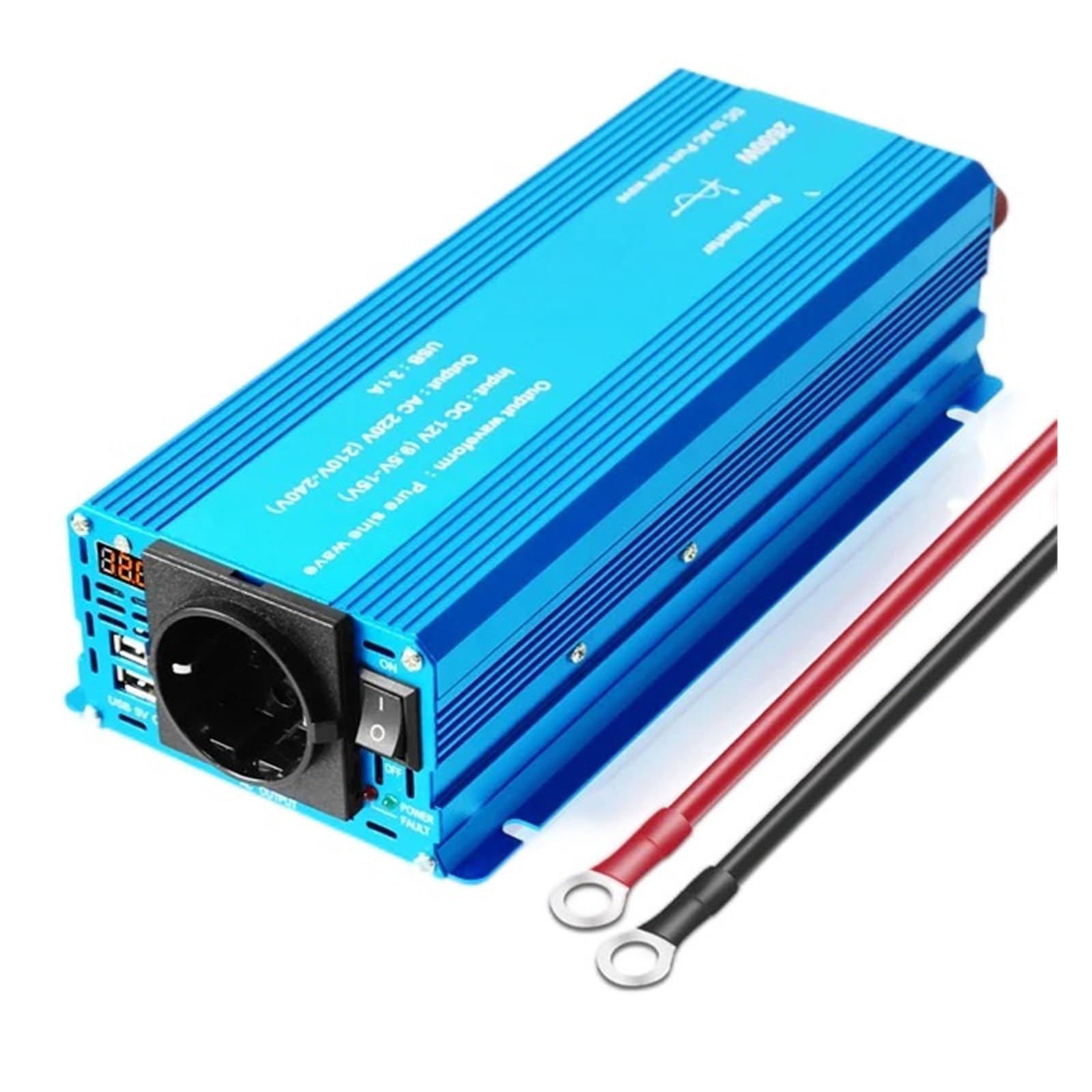 Inversor de Coche Onda sinusoidal Pura DC 12V/24V a AC 220V convertidor Voltaje inversor Potencia Universal la UE(2600w Peak,12V-Europe)