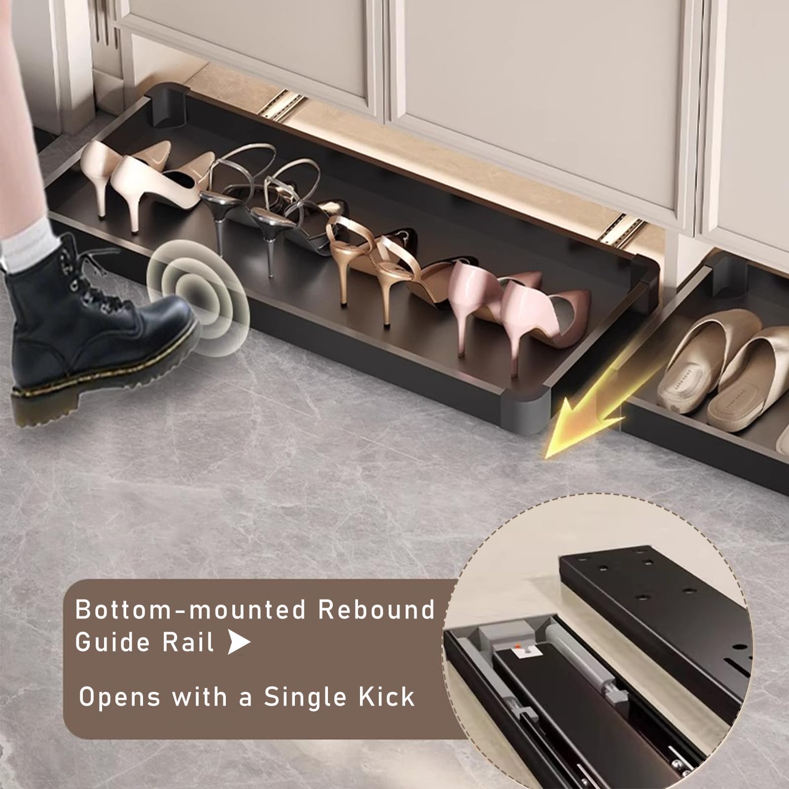Ausziehbare Schuhregale für Schuhschrank, Ausziehbarer Schubladenschrank für Eingang, Ausziehbare Schublade Küche mit Push-to-Open Funktion für Schuhschrank, Küche, Unter dem Bett (Schwarz, 56*31cm)