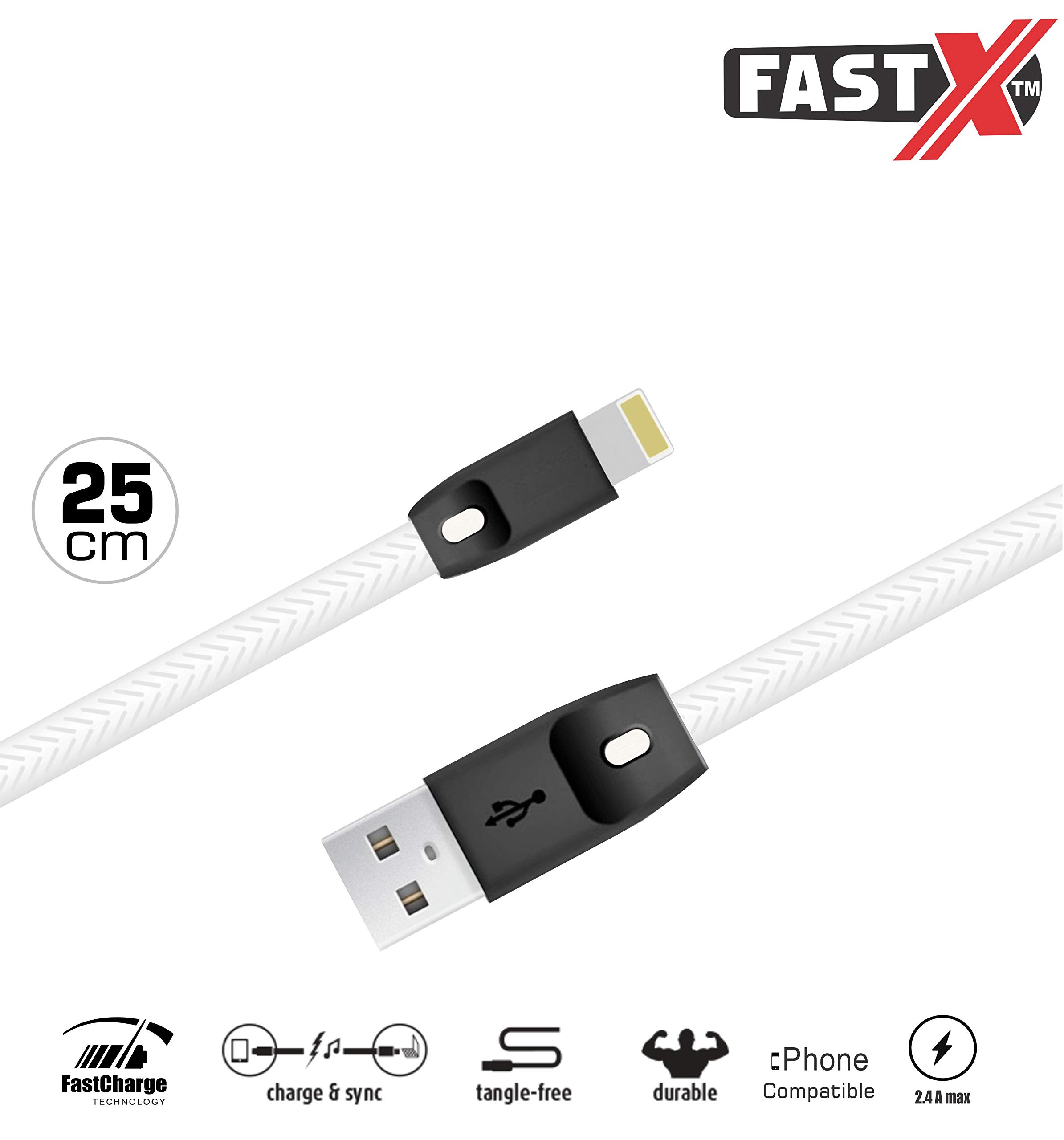 FASTX™ USB Compatible cable, Power bannk cable, Charger cable Flat short small fast charging ultra speed powerbank cable for laptop sync transfer charge 5, 6, 7, 8, 10, x, White/black (White)