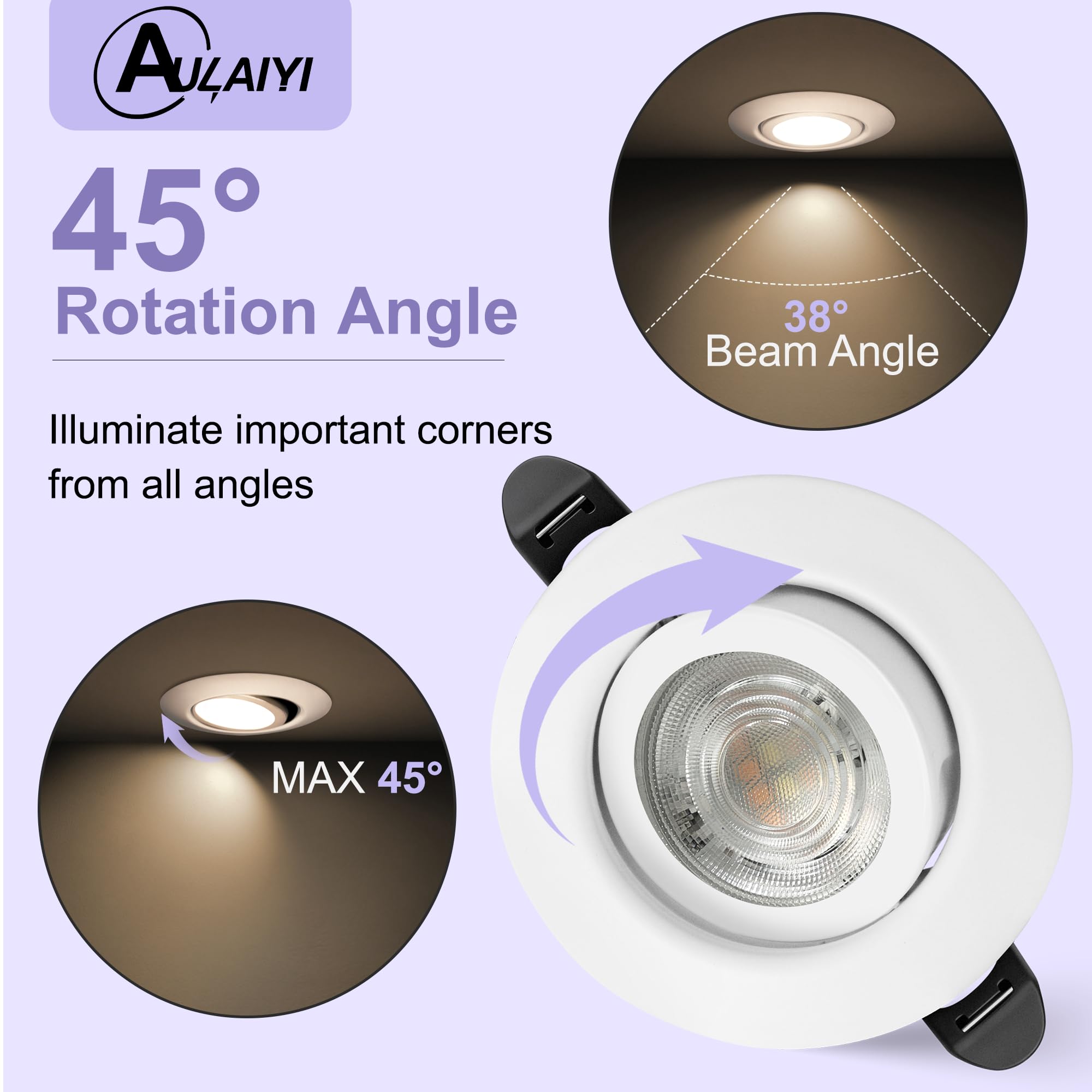 LED Einbaustrahler 230V Dimmbar 68mm 5.5W IP44 LED Spots Ultra Flach Deckenspots 45° Schwenkbar Einbauleuchten 3000K/4000K/6000K Spots Deckenleuchte für Bad Wohnzimmer Küche, Weiß 6er Set