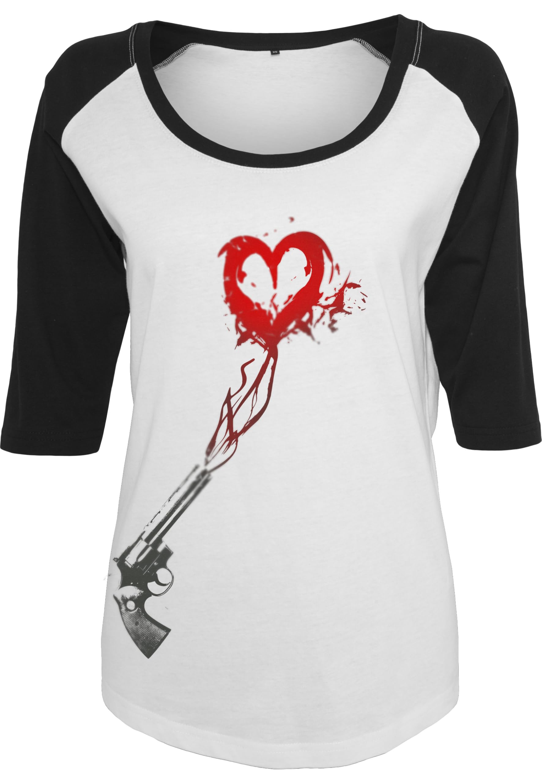 Mister Tee Damen Ladies Pistole Heart Raglan Tee T-Shirt, wht/Blk, XL