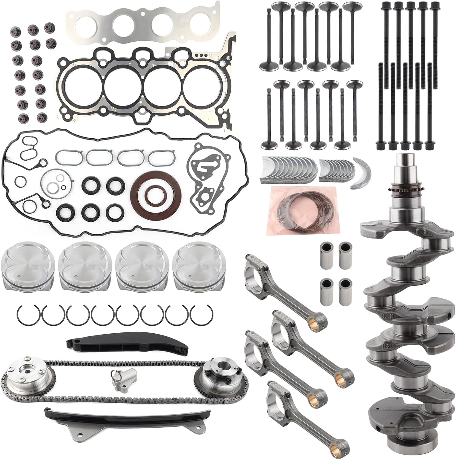 G4NB 1.8L Engine Overhaul Rebuild Kit w/Crankshaft, Connecting Rod & Timing Chain Compatible with Hyundai Elantra Mistra Kia K4 Forte 23110-2E711 23510-2E101 21020-2E000