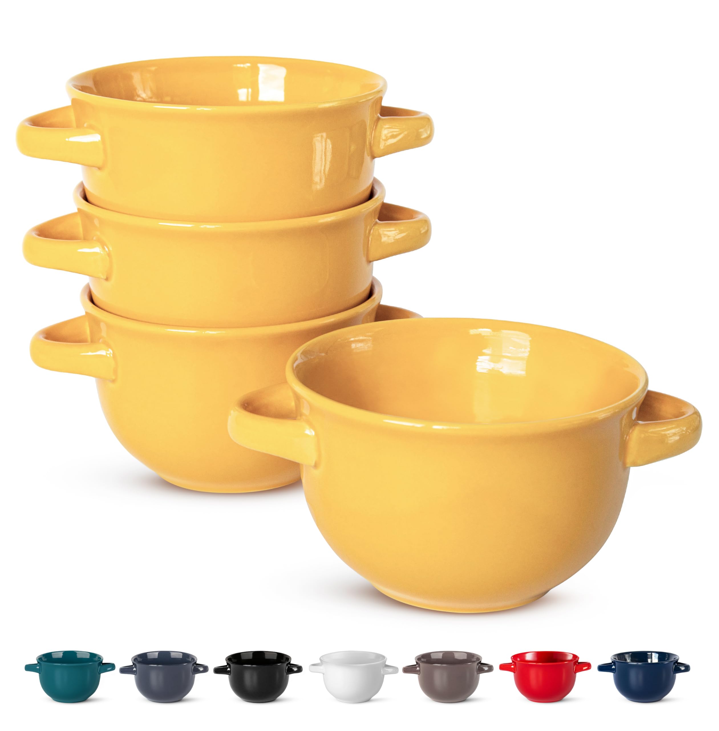 KooK Suppenschüsseln, französische Zwiebelsuppenschalen, Suppentöpfe, ofenfeste Schüsseln, Suppentassen, Keramikschalen, Geschirrspüler, Mikrowelle, 4