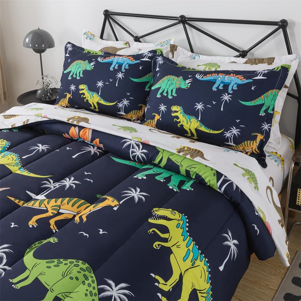 lishjekee Dinosaur Comforter Twin for Kids 5 Pieces T-Rex Dinosaur Bedding Set Jungle Bed in A Bag for Boys Dino Comforter and Sheets Set for Teens Girls Animal Bed Sets Home Decor - Image 4