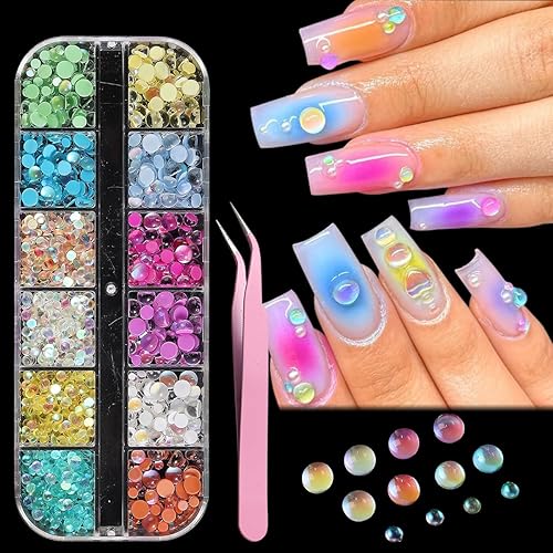 3D Aurora Bubble Nail Beads, Mixed Crystal Mermaid Beads for