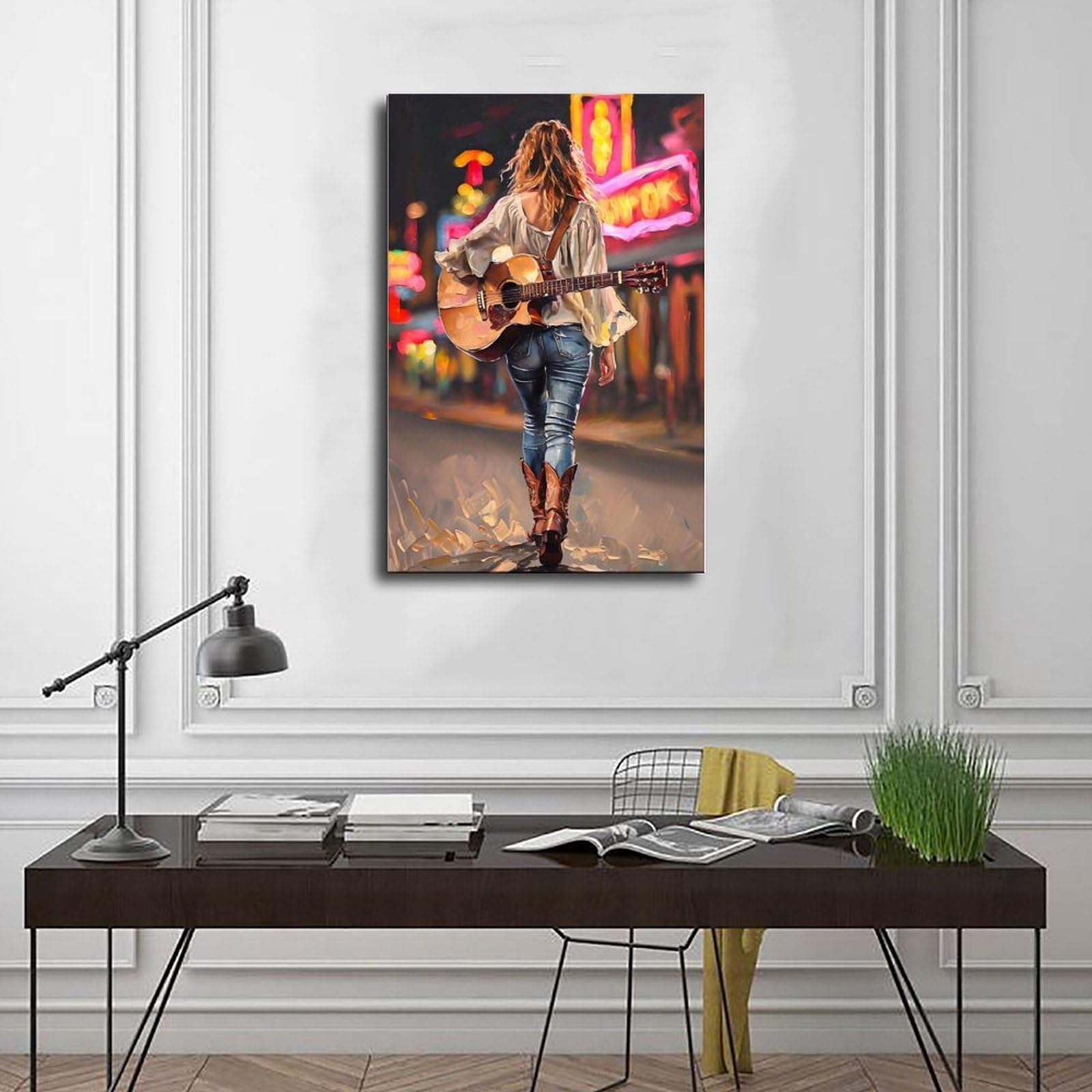 Poster su tela con musica country Girl che porta il suo sogno chitarra poster decorazione camera da letto paesaggio ufficio camera da letto decorazione regalo 50,8 cm L x 76,2 cm W