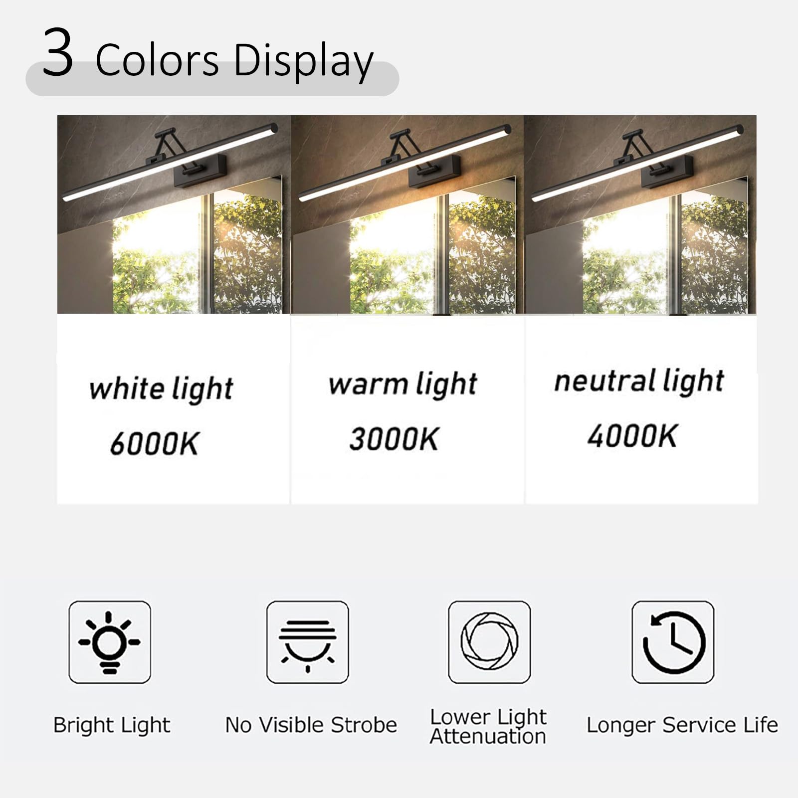 Drehbare 180° Wandleuchte Moderne LED Spiegelleuchte Badezimmer Wandlampe Waschraum Spiegel Wandbeleuchtung Kronleuchter Eitelkeit für Hotel Nachttisch Wandlicht Lampen (Weiß Neutrales Licht,100CM)