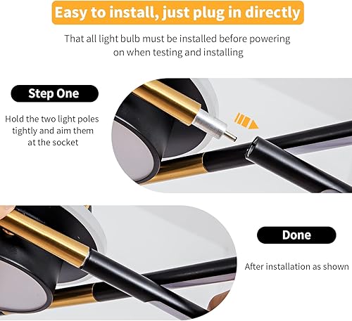 Miniatura 6 de Lámpara de techo LED moderna en negro y dorado industrial Sputnik luz de techo iluminación decorativa comedor, sala de estar, dormitorio, 23.6