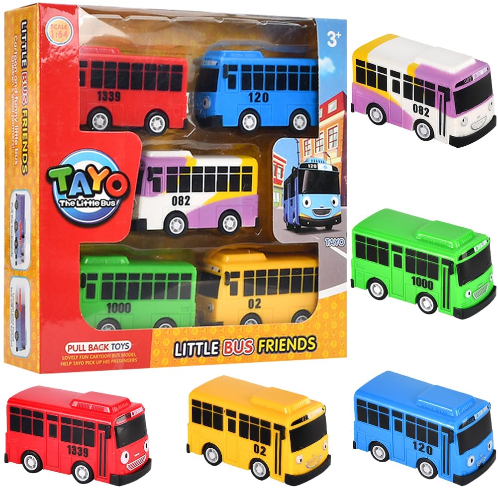 – Bus Toy Truck,5 PCS Bus Small Model Car Roles Toy Cars Alloy Toy Vehicles Friction Powered Push Children Idea Play Transporter Vehicles for Kids Gifts Aged 4 Years and Older