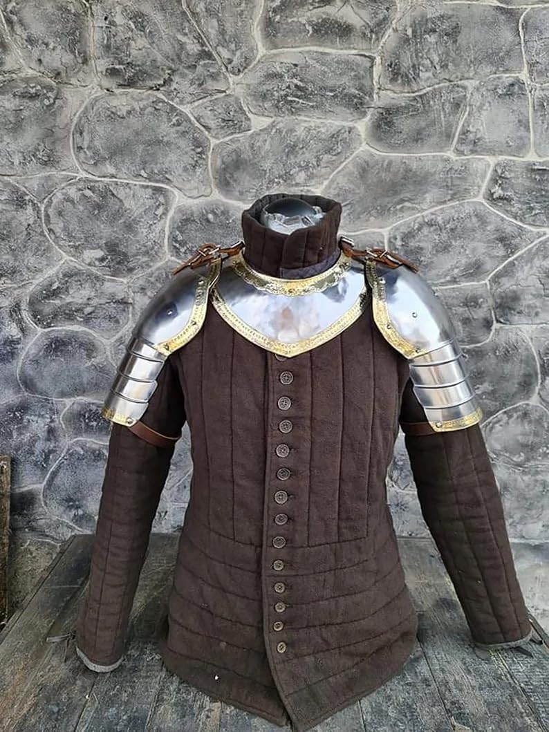 Shoulders Armor Set Pair of Pauldrons with Gorget Steel LARP Armor Cosplay Medieval Knight Armour