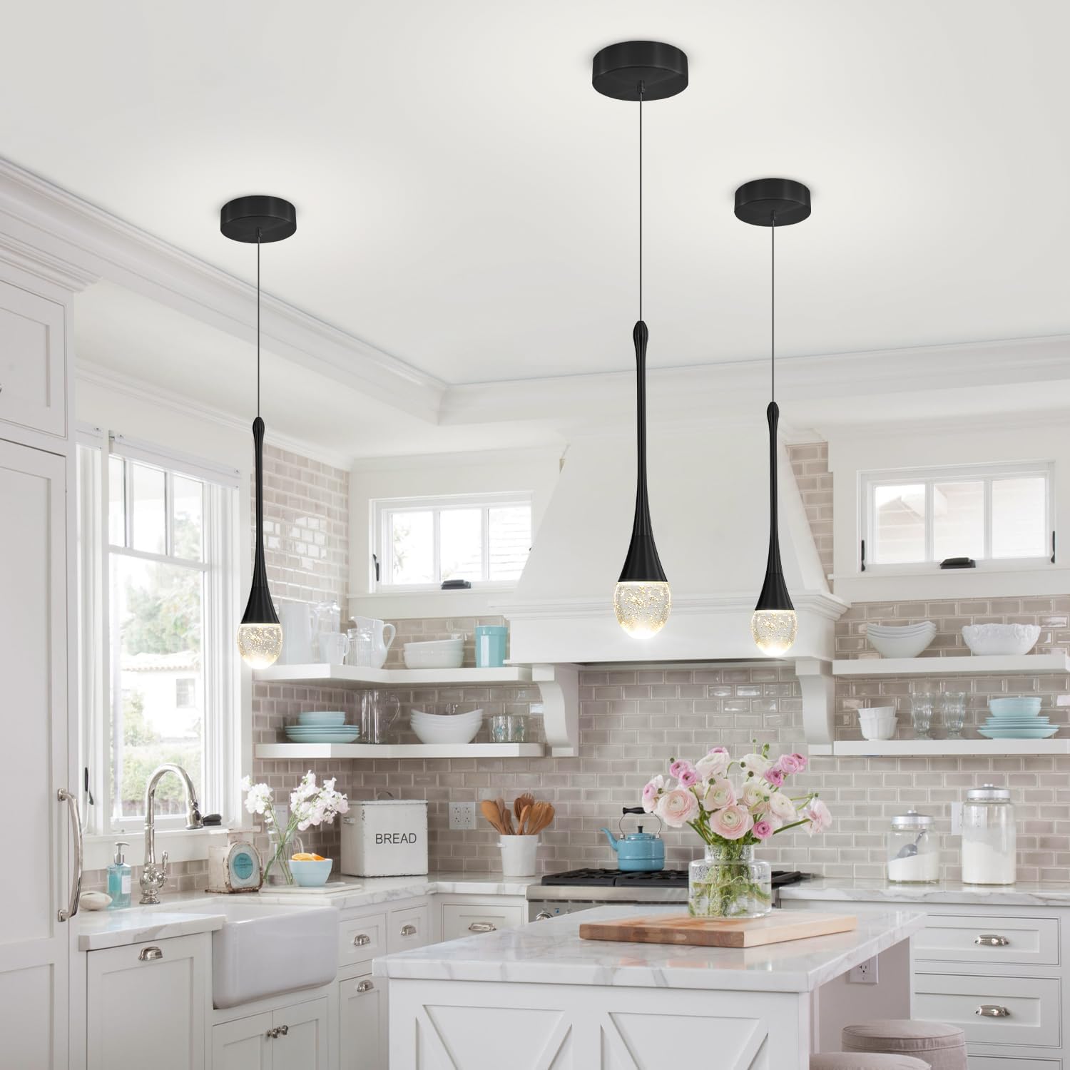 3-Pack Independence Single Head Black Bubble Crystal Chandelier Dining Foyer Entrance Chandeliers Modern LED Dimmable 3000-6000k…