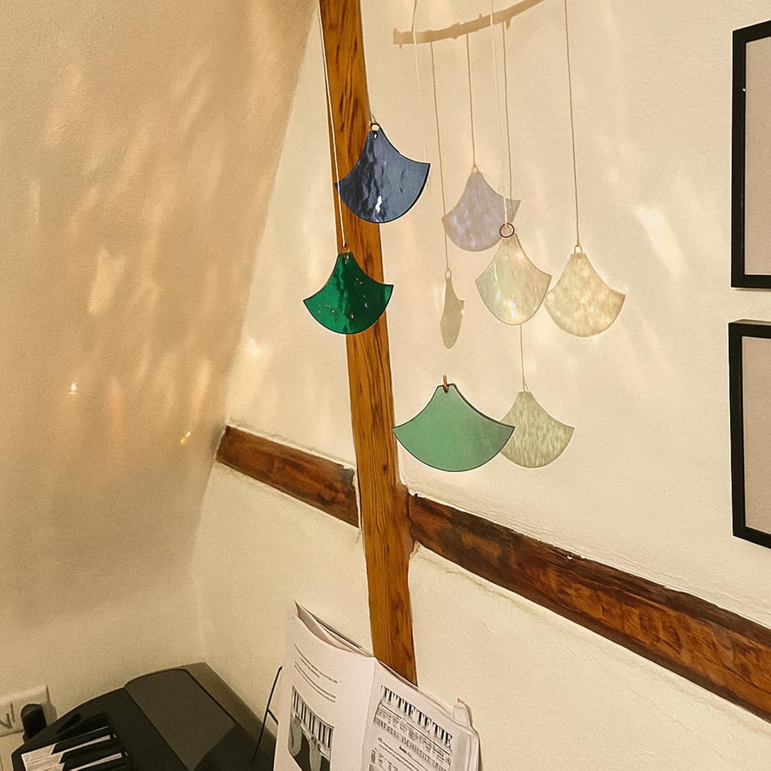 Weysat 24" Blue Sea Glass Wind Chimes and Driftwood for Outside Handcrafted Capiz Shell Glass Wind Chimes Lucky Gift Decor for Valentine Outside Home Garden Window Housewarming Birthday Mom - Image 5