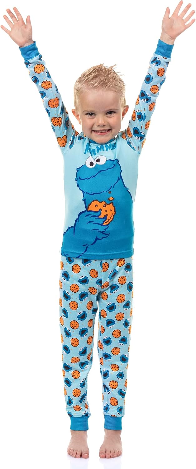 Sesame Street Pajamas Toddler Boy Cookie Monster Tight Fit Long Sleeve Pant Set