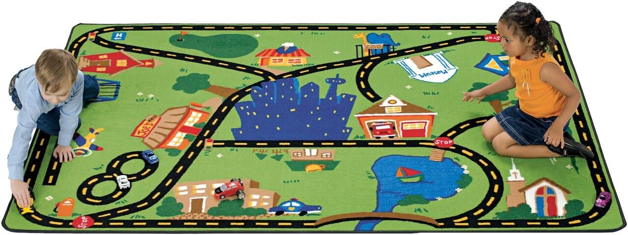 Playcenter Authority Travel Town Kids Carpet-Heavy Duty 100% Nylon with Stain Resistant Feature Built in