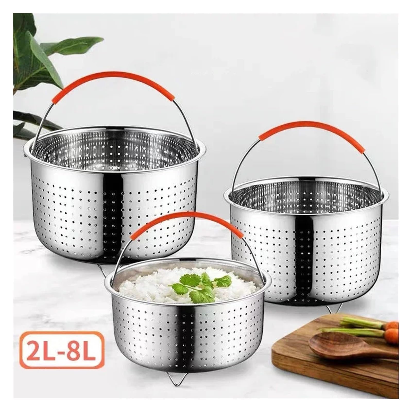 3/6/8 l Dampfkorb aus Edelstahl for Instant Pot, Zubehör for Cooker mit Griff Silikonüberzug, Abtropfkorb for Dampf Dampftopf Induktion(3L)
