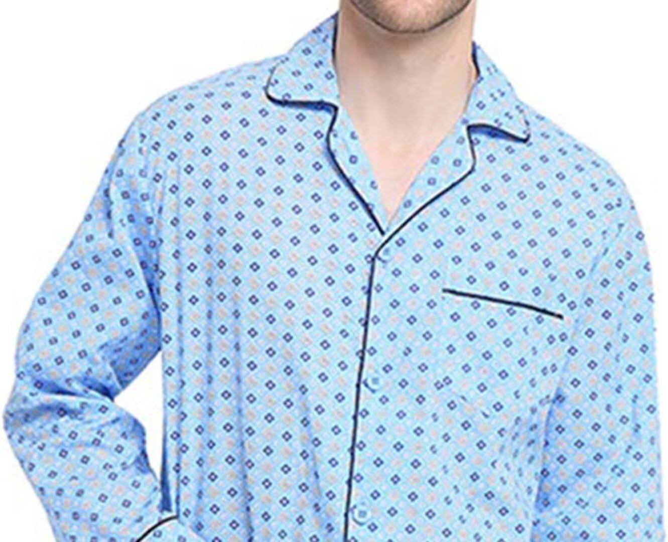 GLOBAL Mens Pajamas Set, 100% Cotton Woven Drawstring Sleepwear Set with Top and Pants/Bottoms - Image 4