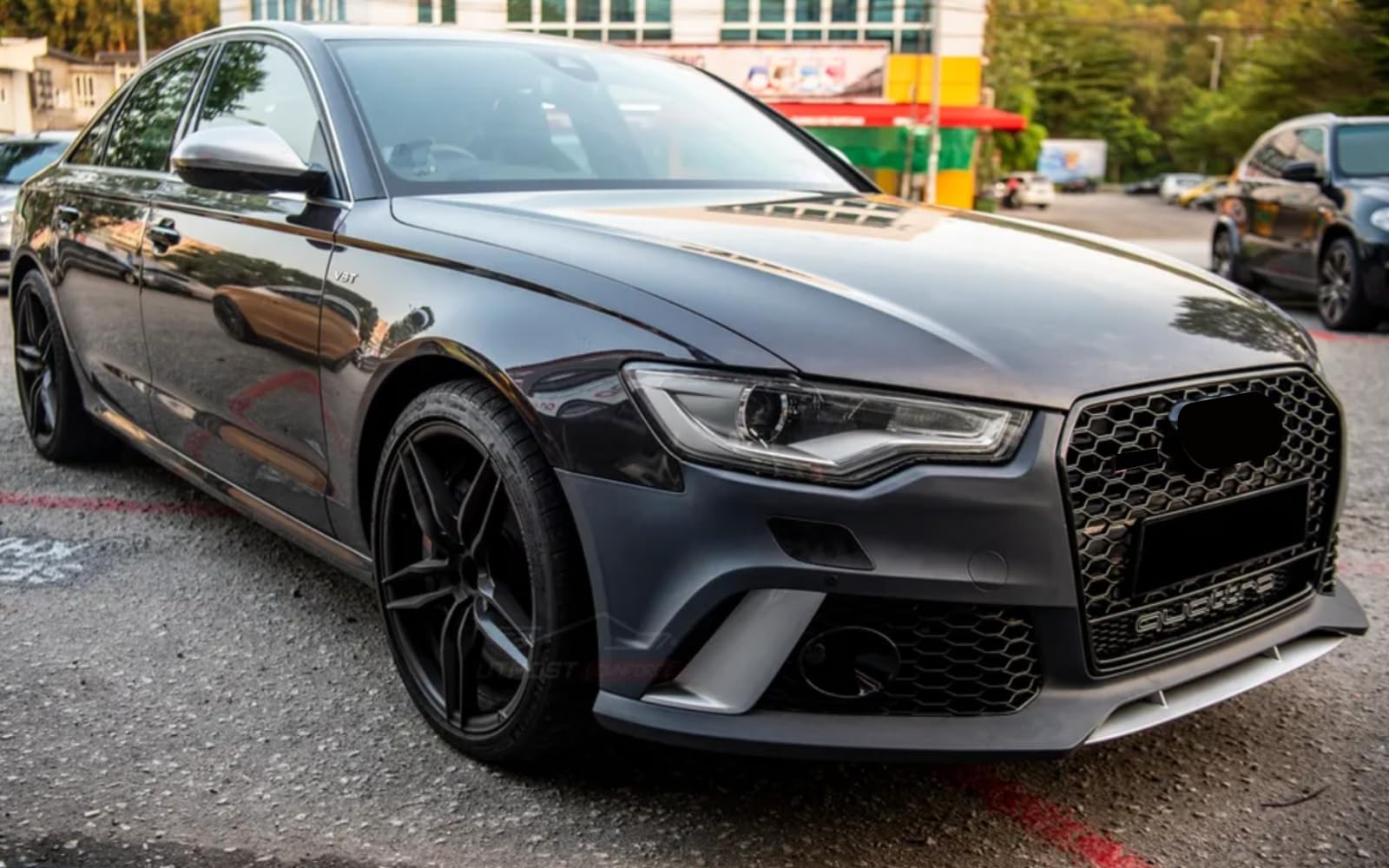 Mptuned Griglia frontale per reni, stile RS6, compatibile con Audi A6 C7 2011 – 2015, design a griglia a nido d'ape, colore nero lucido, look sportivo