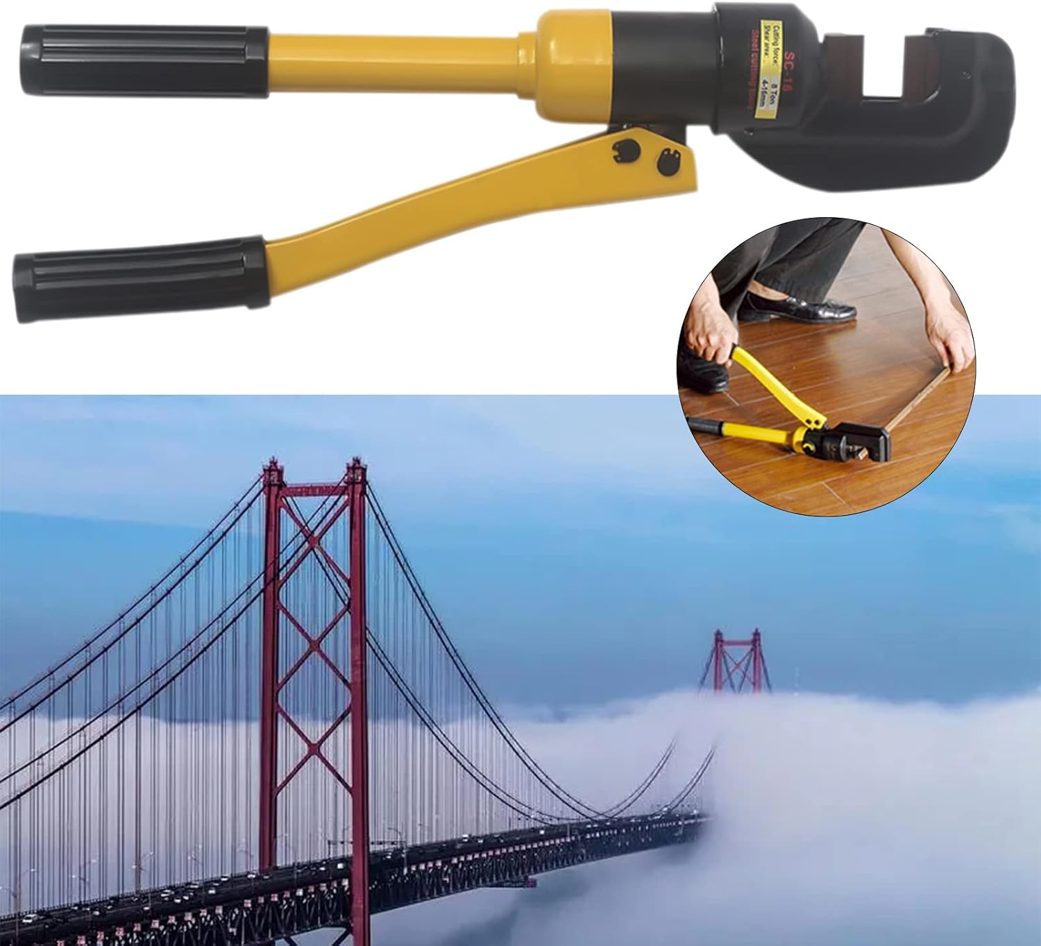 Hydraulic Rebar Pliers - Portable Hydraulic Rebar Cutter for Concrete Construction - Cuts 1/4" to 5/8" / 4mm to 16mm - 8ton - Handheld Cutting Tool With Box