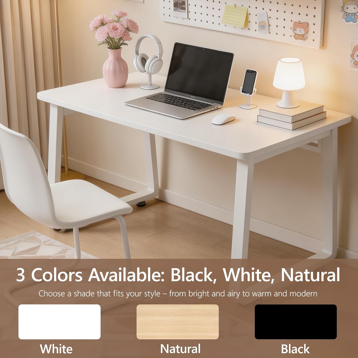 Small Office Computer Desk, Simple Style Writing Desk Waterproof and Scratch-Resistant,Sturdy Study Writing Desk with Wooden Tabletop and Metal Frame for Bedroom, Study Room, Living Room