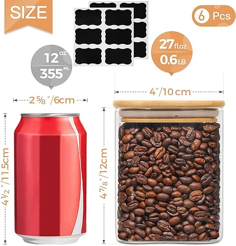 Miniatura 9 de ComSaf Recipiente hermético de almacenamiento de vidrio con tapa de madera (37 onzas) - Tarros de vidrio de almacenamiento de alimentos de 27 onzas,