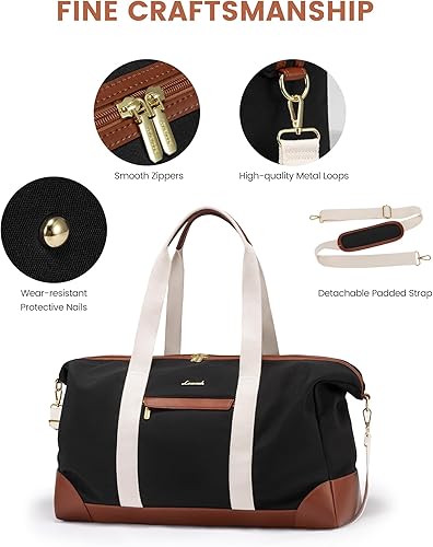 Miniatura 8 de LOVEVOOK Bolsa de viaje para mujer, bolsas de fin de semana, Negro -, Casual