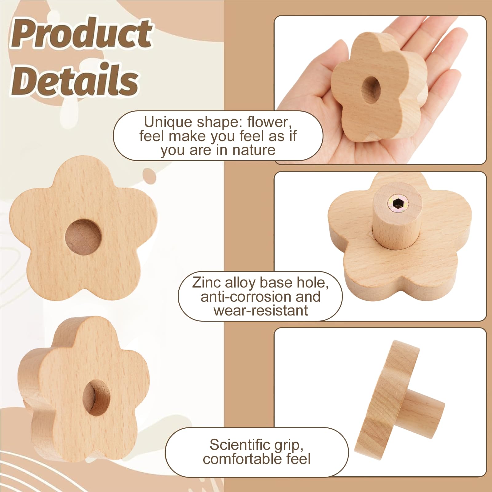 MOROBOR 12Pcs Flower Shaped Wooden Knobs - Image 4