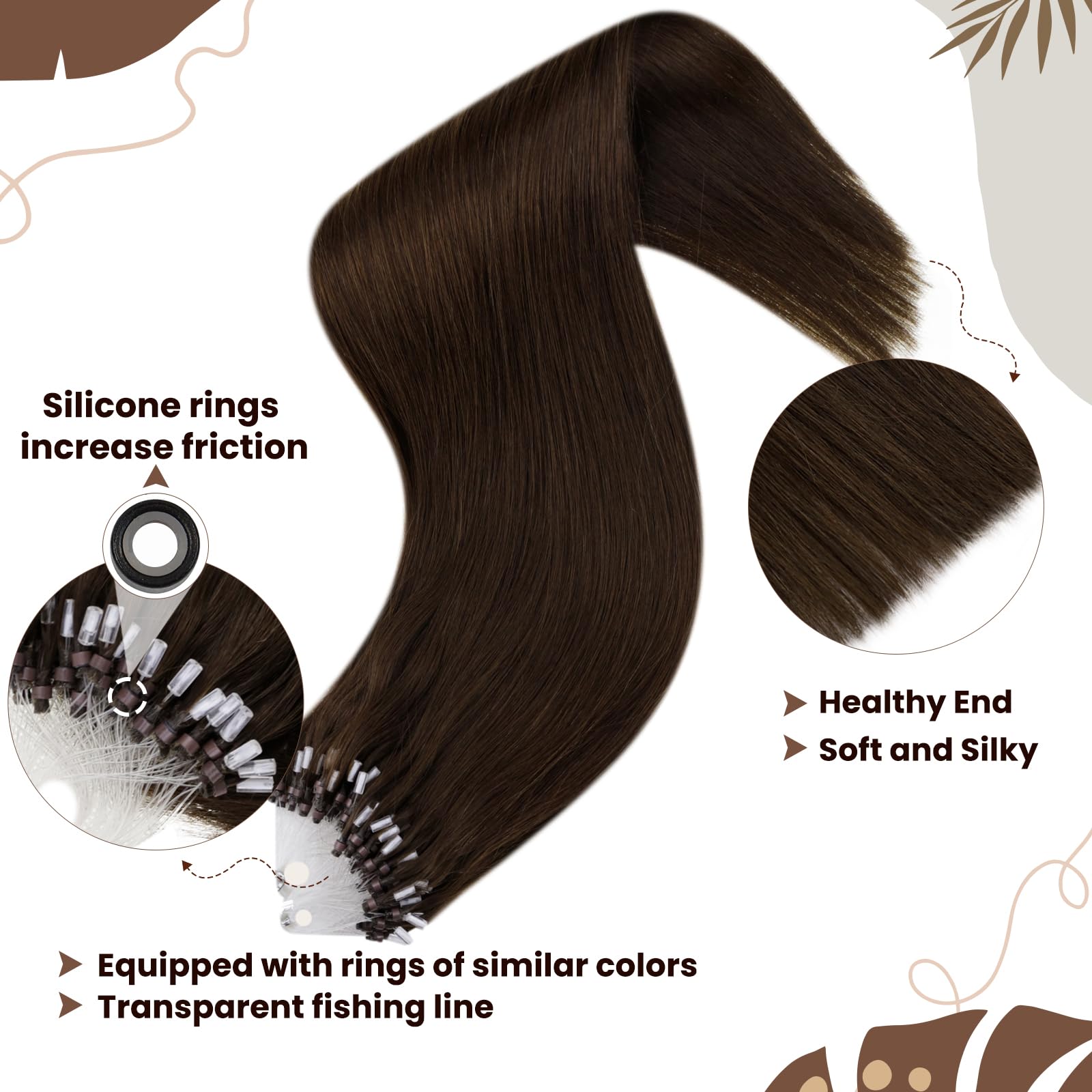 Hetto Micro Beads Hair Extensions Real Human Hair Natural Brown - Image 2