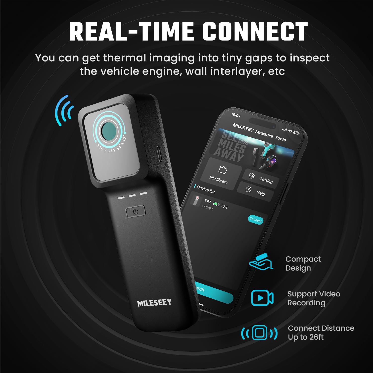 MiLESEEY TP2 Cámara Termográfica para Smartphones con Resolución IR de 256 x 192 para iOS y Android, Rango de Temperatura de -4 °F a 1022 °F y Sensibilidad Térmica de 40 mK (TP2)
