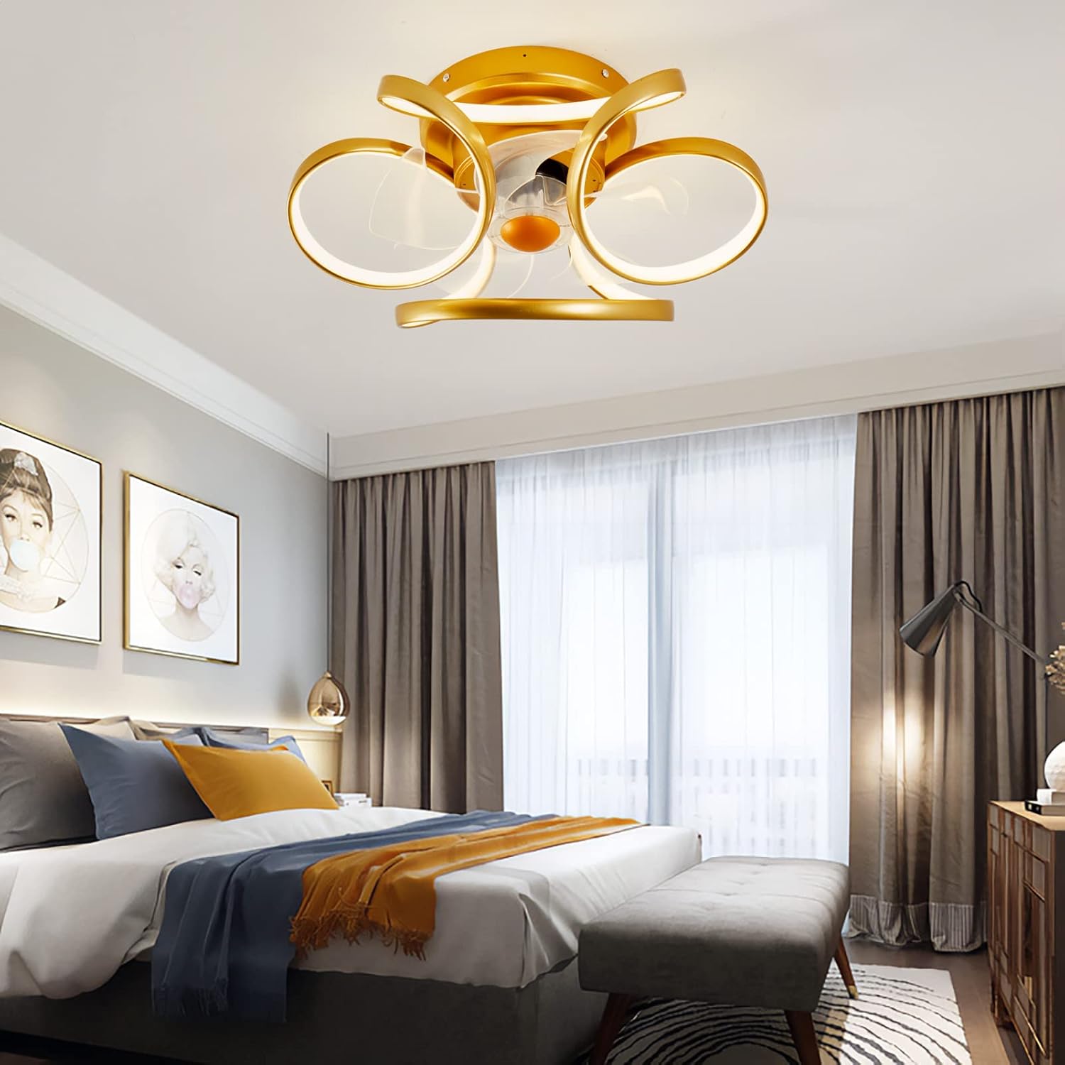 YUEGOO Ceiling Fans with Lamps,Led Ceiling Fans with Lights and Remote Reversible 6 Speed Fan Light Ceiling Modern Silent Ceiling Fan Light for Living Room Bedroom/White