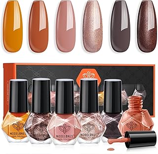 modelones Fall Orange Nail Polish Set 6 Colors, Nude Brown Maroon Gray Quick Dry Mini Nail Lacquer Kit, Nail Art DIY Home Salon Manicure Gifts for Women Girls