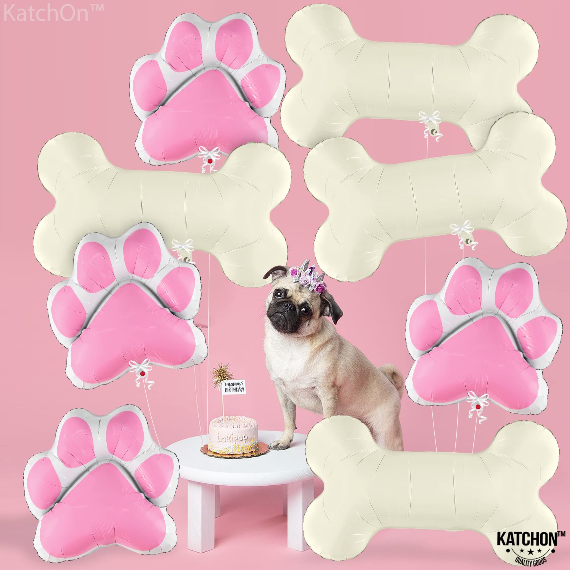 KatchOn, Pink Dog Bone Balloon - 32 Feet, 29 Inch, Pack of 8 | Dog Balloons for Birthday Party Decorations | Paw Print Balloons | Paw Party Balloon,