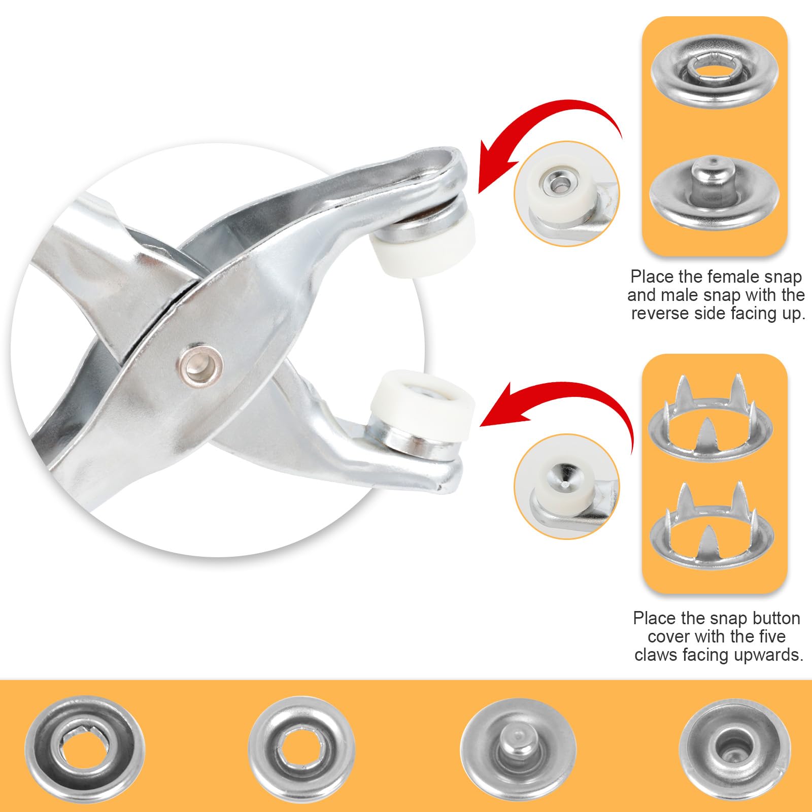 Kit 200 Boutons Pression Métal + Pince - Taille 9,5mm - Pour Vêtements Légers, Sacs, DIY Couture