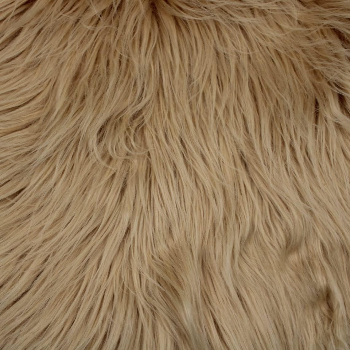 Texco Faux Fur Fabric Long Pile Mongolian, Natural 1 Yard