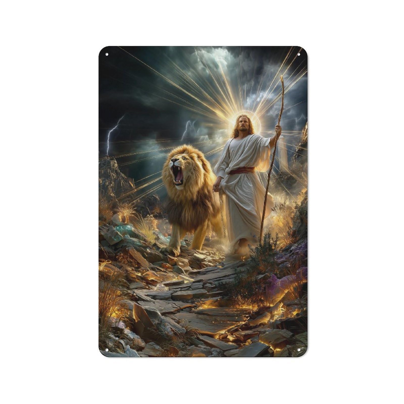 Junmoney Lion And Shepherd Path Tin Sign 30X20cm For Workshop Wall, Rustic Wall Decor, Suited To Workshop Decor Fans