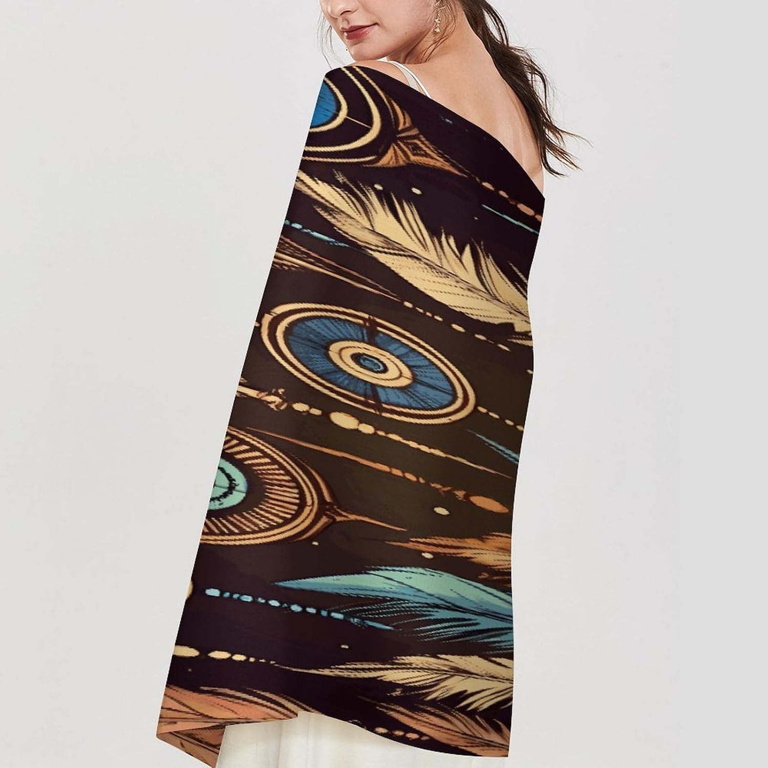 Vintage Ethnic Tribal Feather Scarf for Women Men Soft Warm Fashion Blanket Scarves Classic Cashmere Feel Scarf Long Shawl Large Scarves Cold Weather Thick Blanket Scarfs