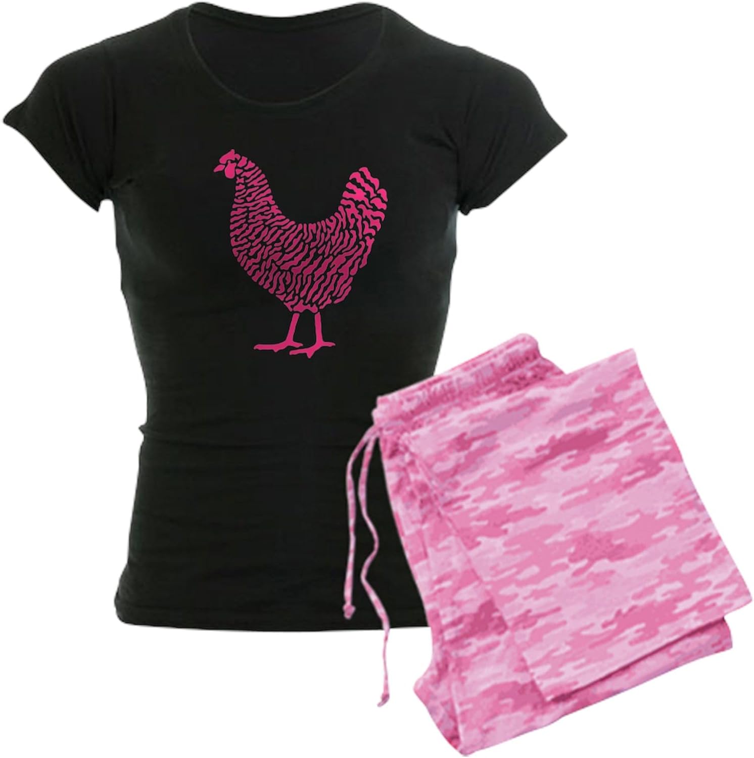 CafePress Pink Chicken Pajamas Women's PJs Medium With Pink Camo Pant