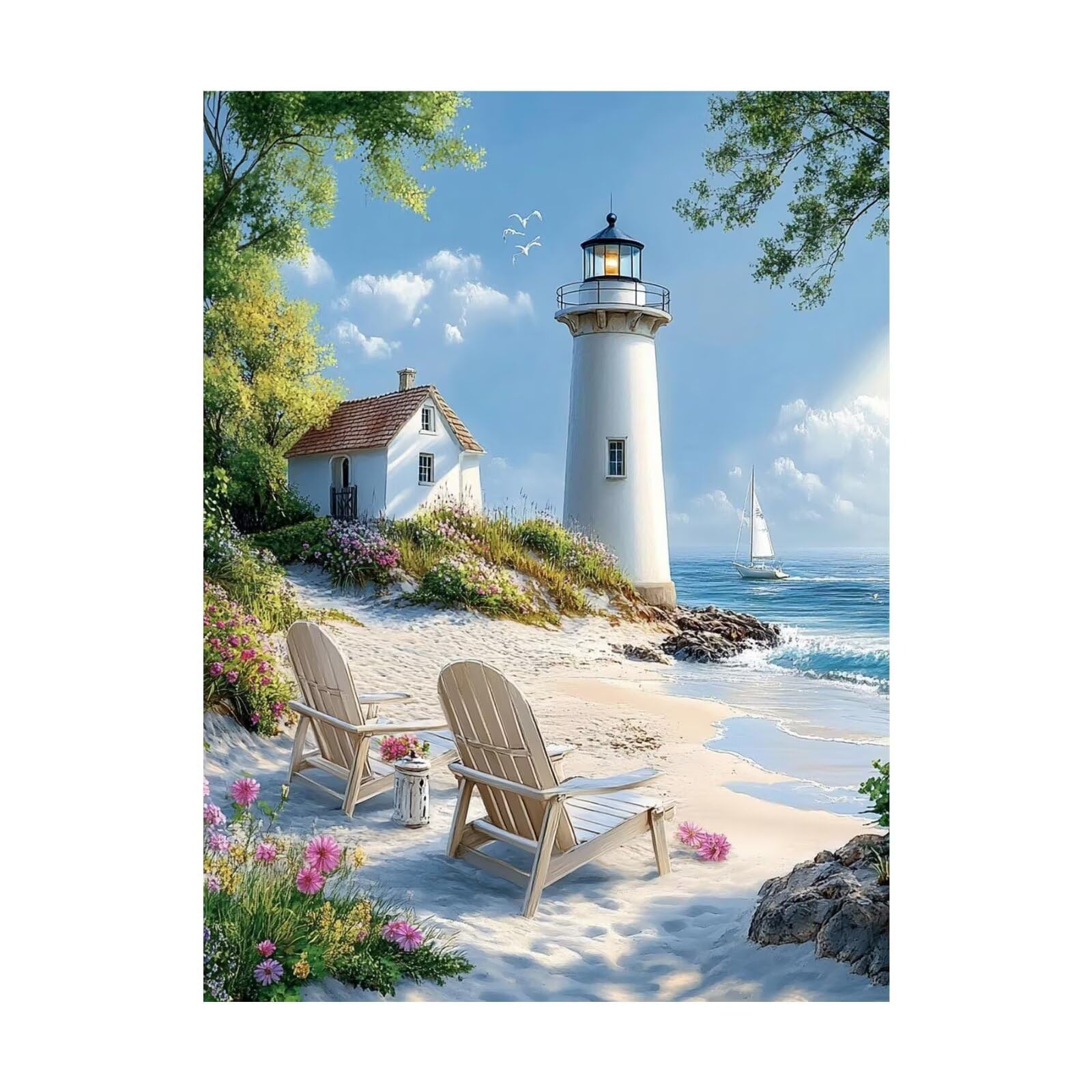 Malowanie po numerach dla dorosłych, latarnia morska, zestawy do malowania po numerach, plaża, hobby dla dorosłych i kobiet, artykuły plastyczne, 138 x 102 cm, sztuka ścienna, kolorowe płótno do