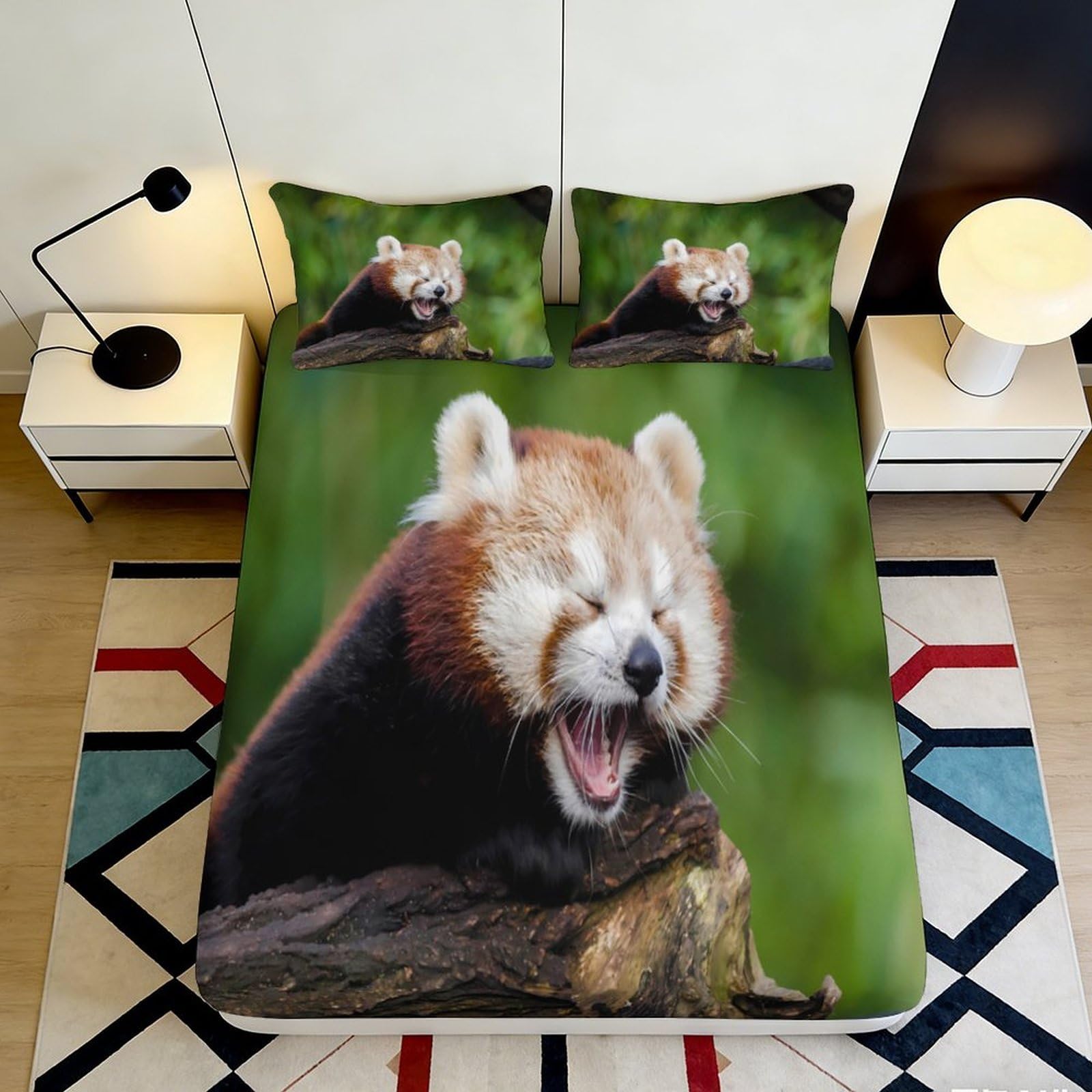 3D Printed Red Panda Nature Fitted Sheet Microfiber Soft Breathable Forest Animal Mattress Cover for Bedroom Dorm Decor 200x200x25cm