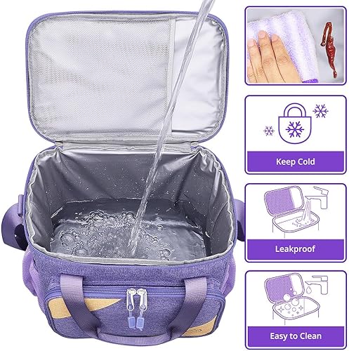 Miniatura 3 de Bolsa de almuerzo morada para mujer, bolsa térmica aislada para escuela, oficina, trabajo, picnic, campamento, lonchera portátil de 10 L, bolsa de