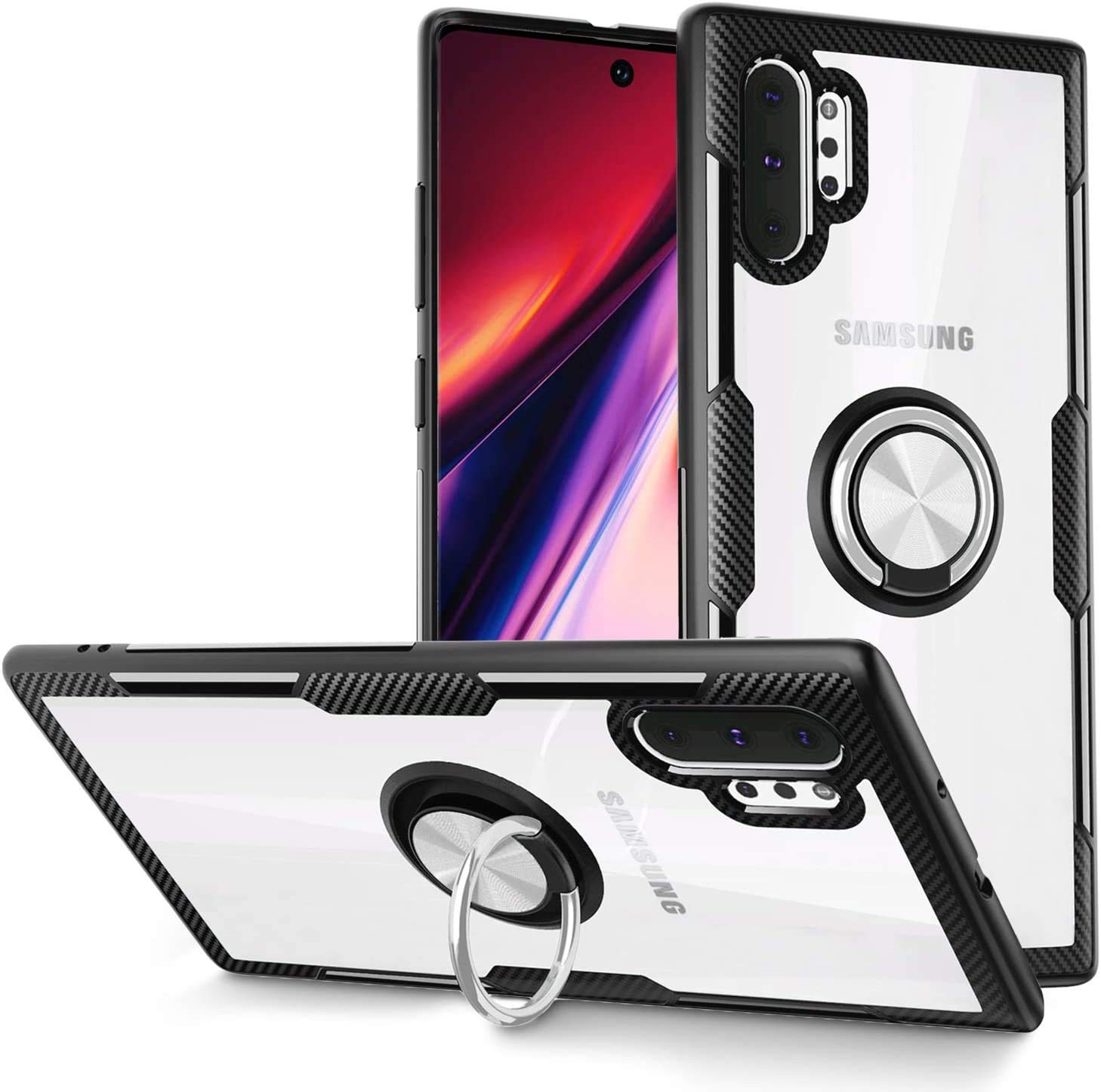 REALCASE tpu Samsung Note 10 Plus Back Cover Case | Hybrid Carbon Fiber Shock Proof Bumper | Crystal Clear Transparent Ring Case Back Cover For Samsung Galaxy Note 10 Plus (Black) (B07WW8JLBJ) Amazon Price History, Amazon Price Tracker