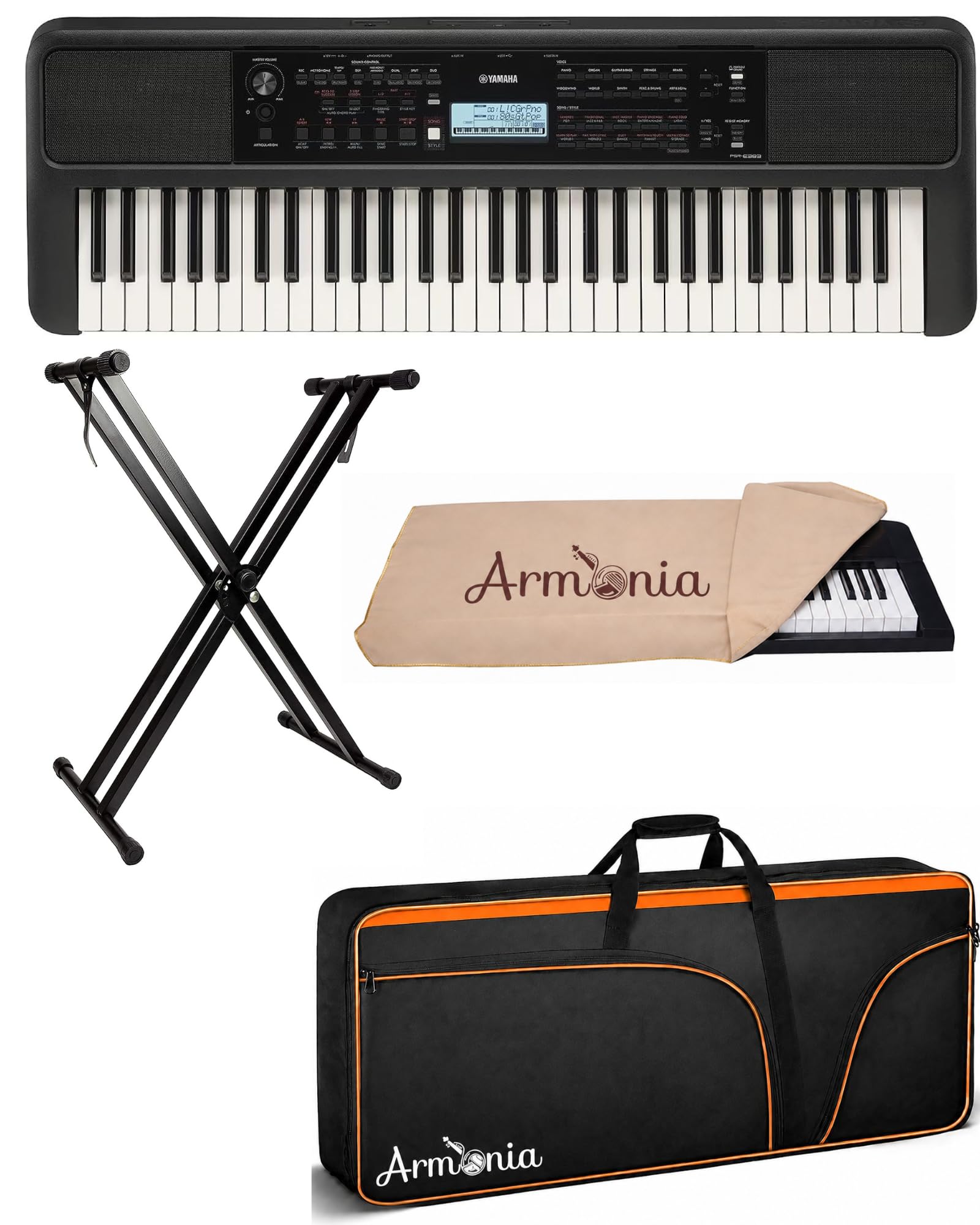 Yamaha PSR-E383 Digital Portable 61-Key Keyboard Bundle with Armonia Heavy Padded Carry Bag, Double-Braced X Keyboard Stand, Armonia Dust Cover-picture-21