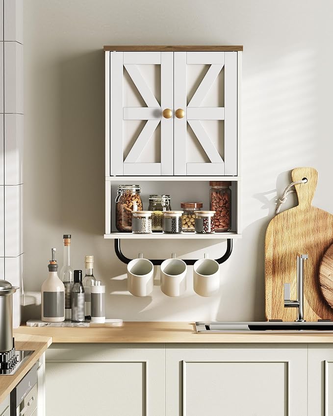 Gabinete de baño para pared con espacio abierto y barra para toallas miniatura 5