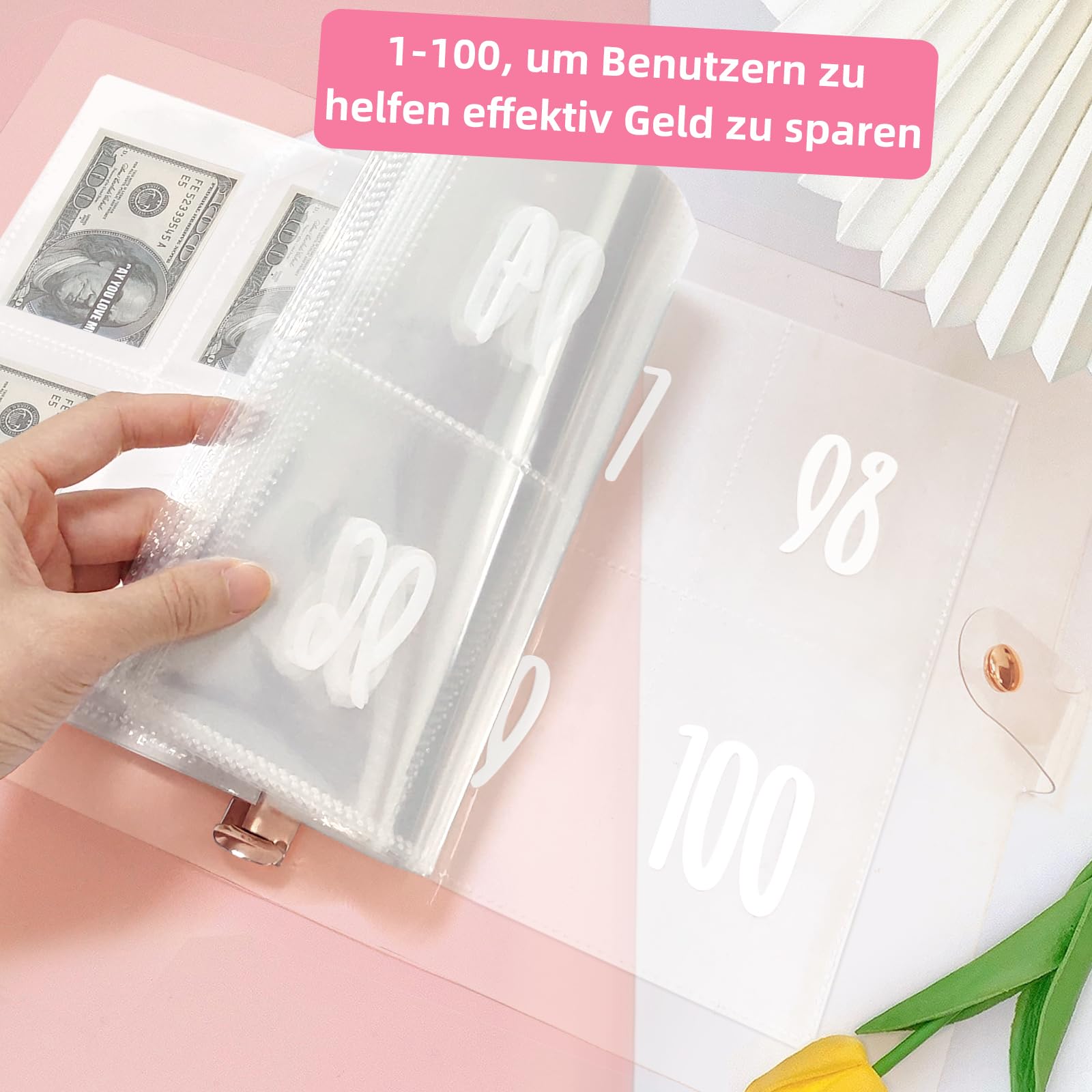 Księga oszczędności dla wyzwania pieniężnego, 100 kopert Wyzwanie po polsku, A5 zeszyt organizer oszczędności pieniędzy z mini portmonetką, planista budżetu Księga oszczędności pieniędzy na